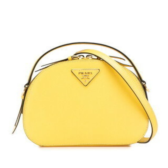 Prada Odette Triangle Shoulder Bag Yellow Saffiano Leather - Picture 1 of 8